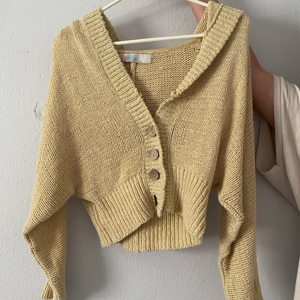 Free People Beach Cozy Beige Button-Up Sweater